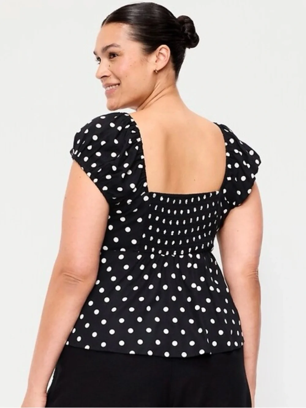 Old Navy Black Polka Dot Sweetheart Puff Sleeve Top XL tall